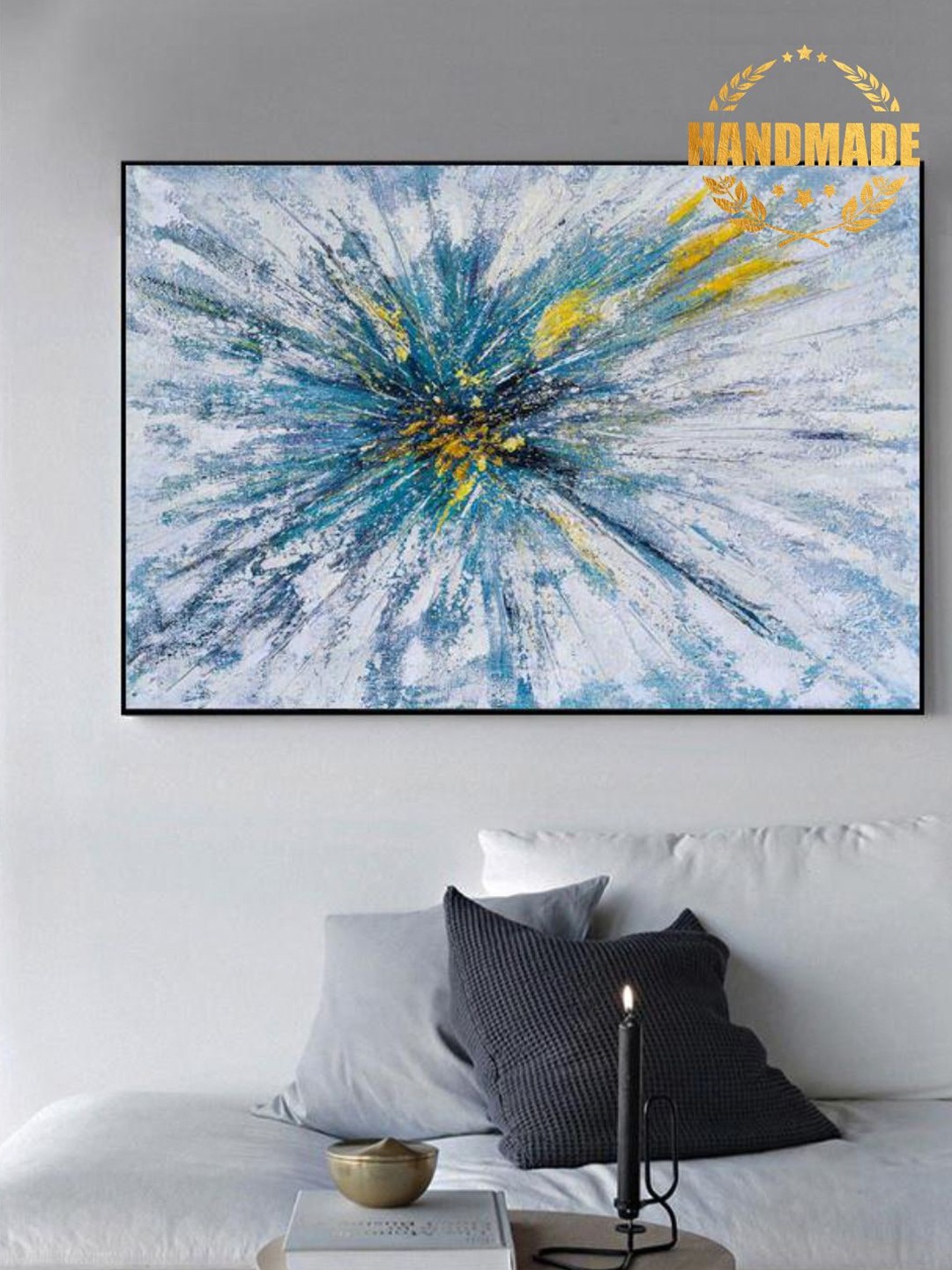 

THE HANDMADE FLAIR Blue & Yellow Abstract Painting Wall Art