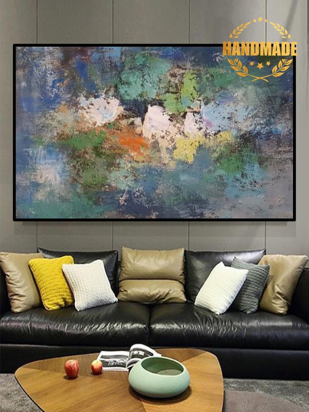 

THE HANDMADE FLAIR Blue & Green Abstract Painting Wall Art