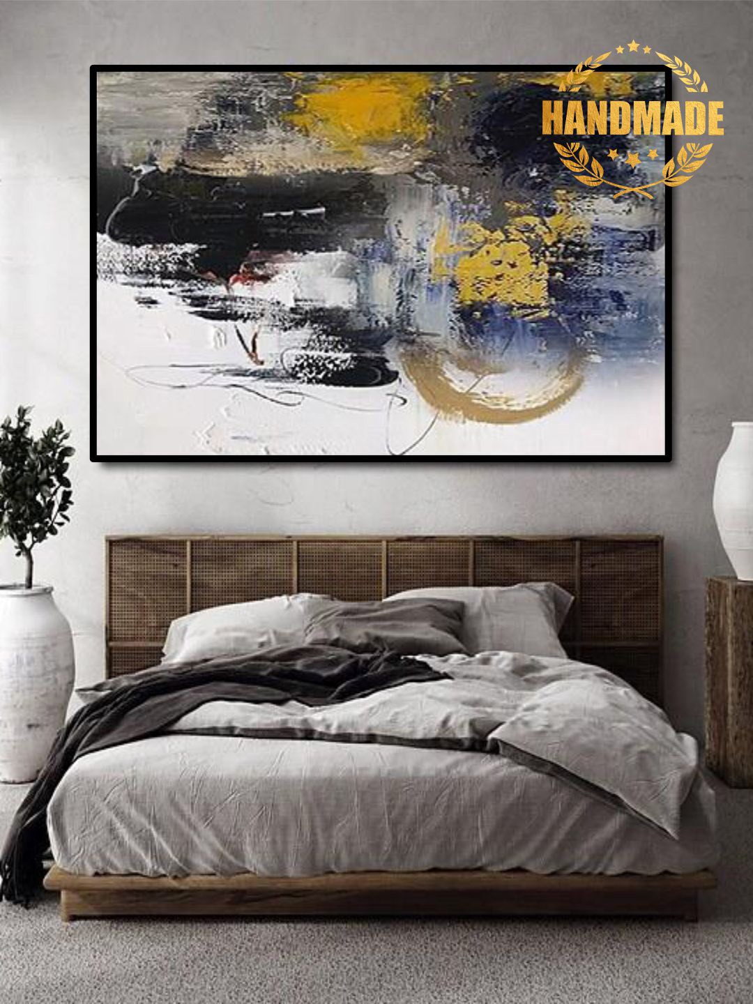 

THE HANDMADE FLAIR Blue & Grey Abstract Painting Wall Art