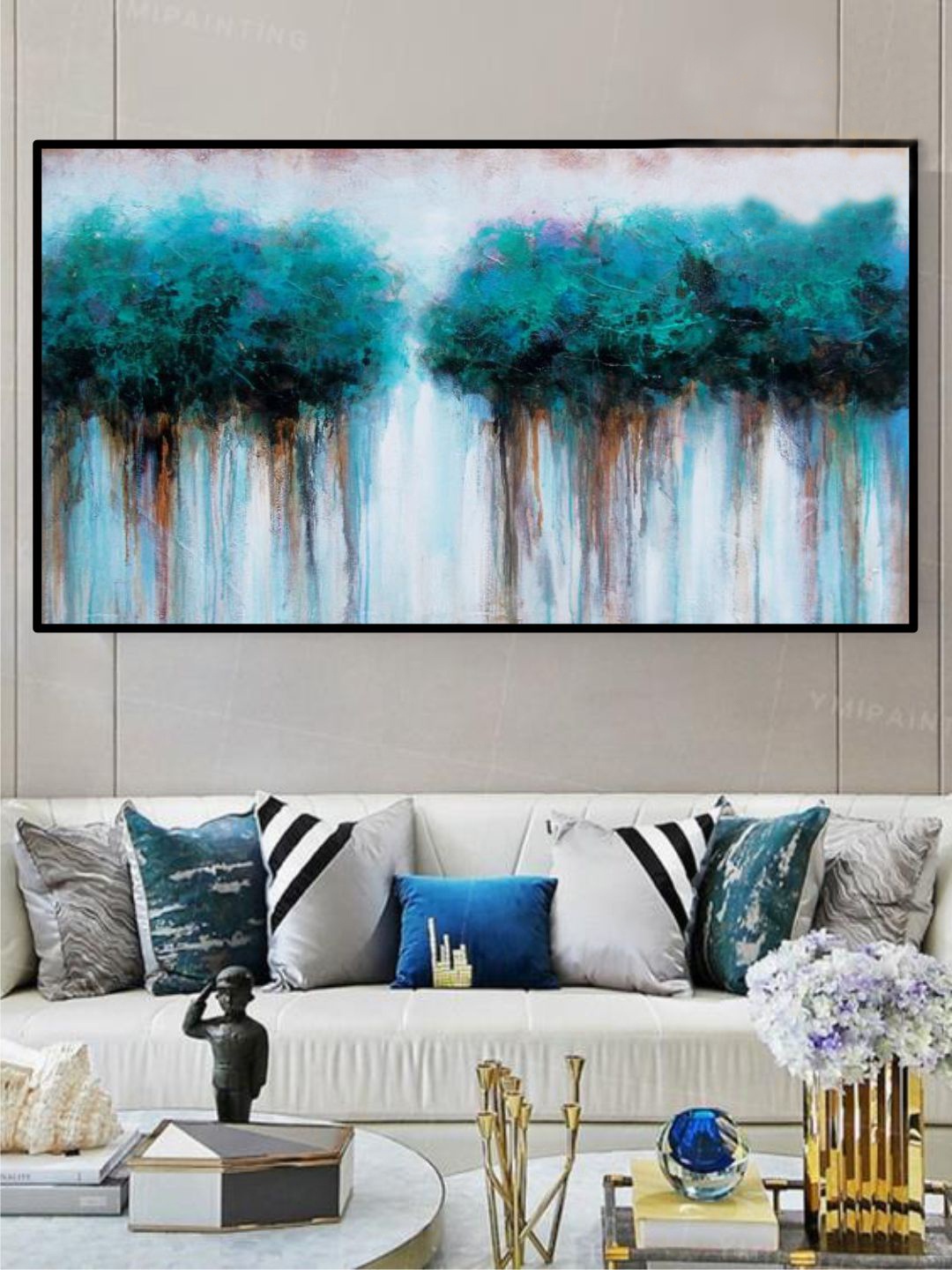 

THE HANDMADE FLAIR Blue & Green Abstract Painting Wall Art
