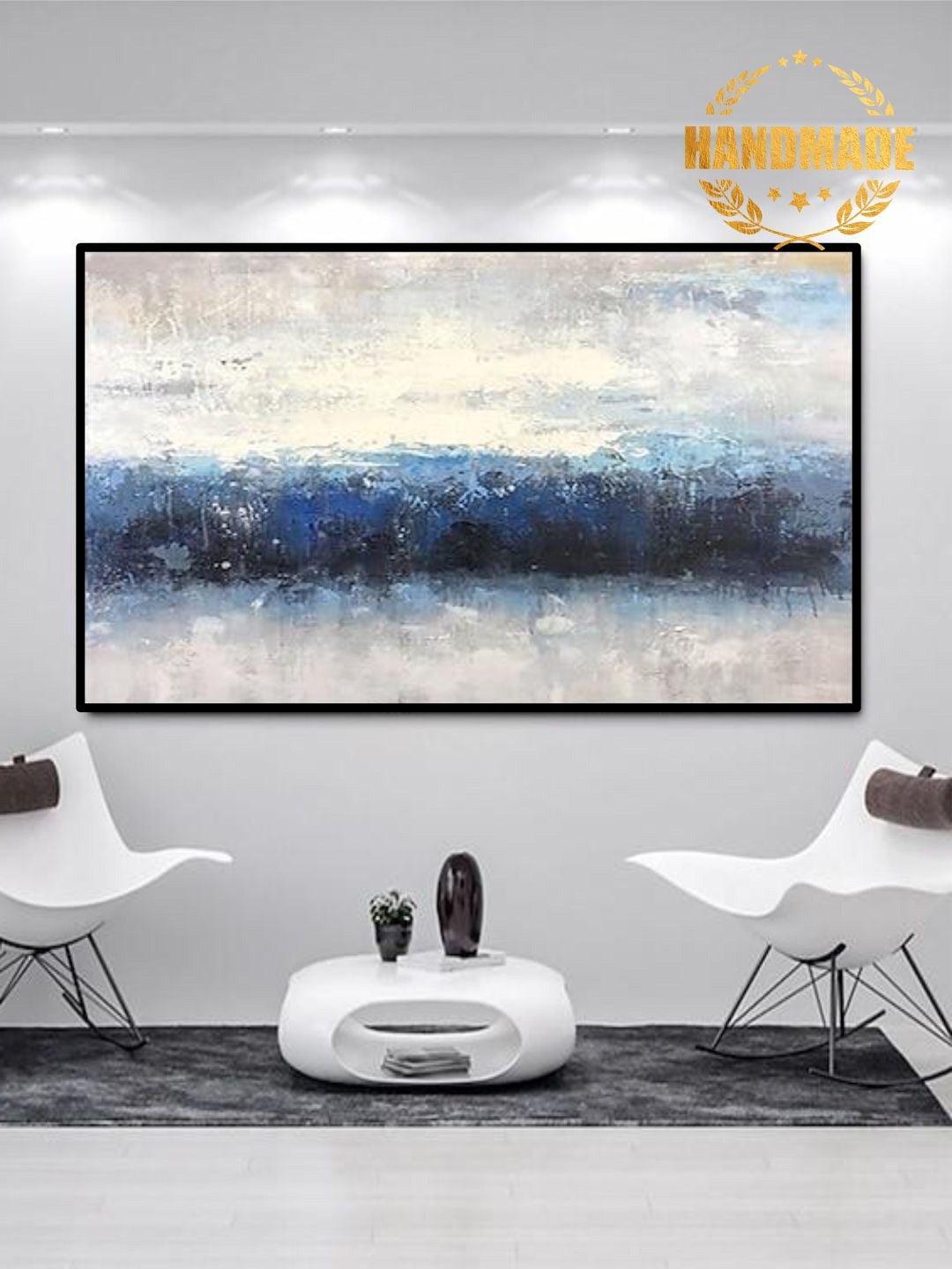 

THE HANDMADE FLAIR Blue & Grey Abstract Painting Wall Art