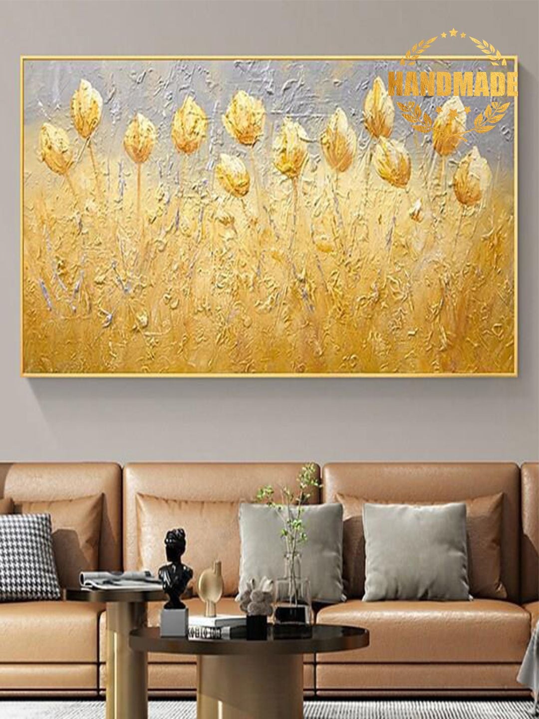 

THE HANDMADE FLAIR Beige Abstract Painting Wall Art