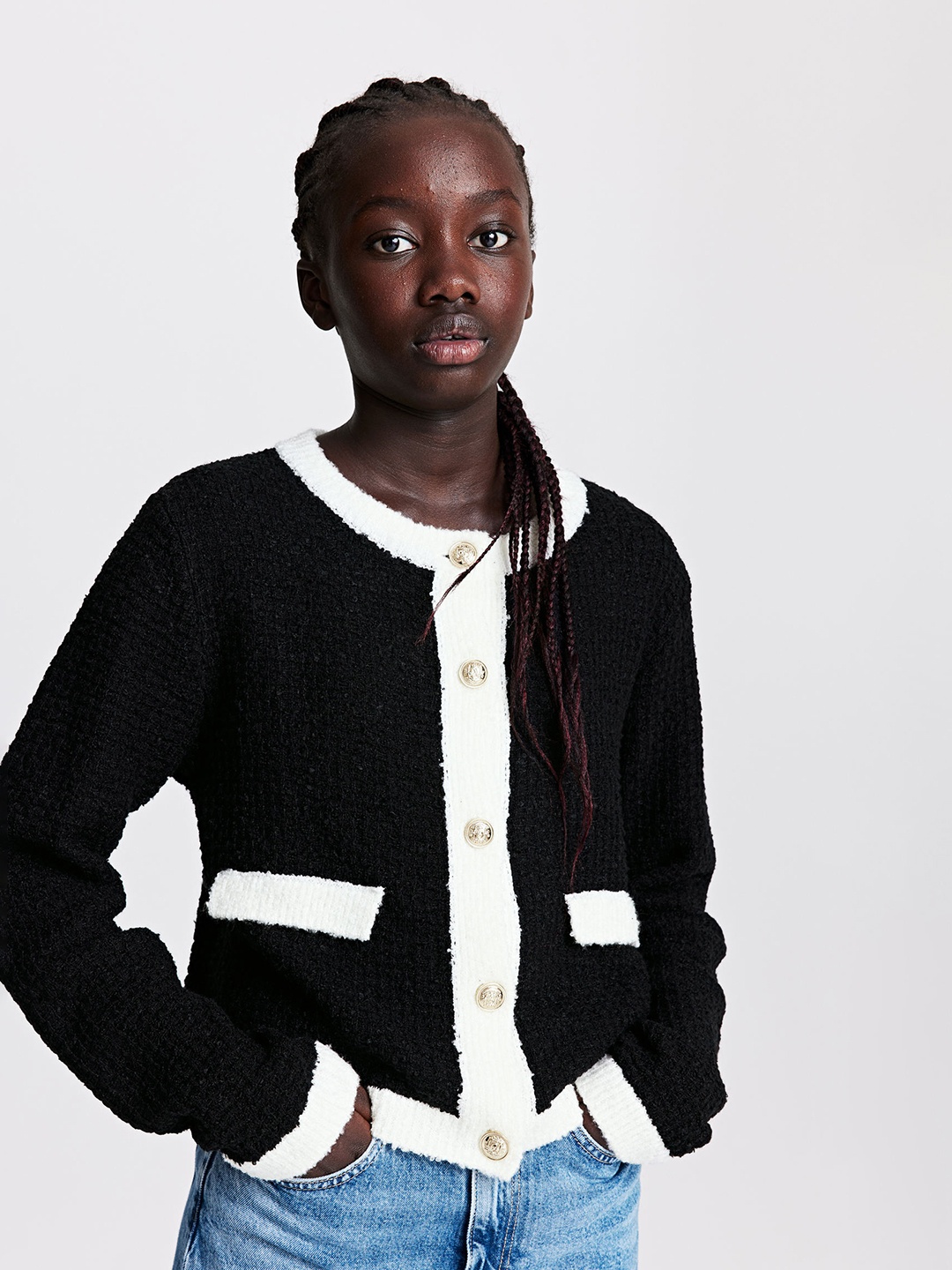 

H&M Girls Textured-Knit Cardigan, Black