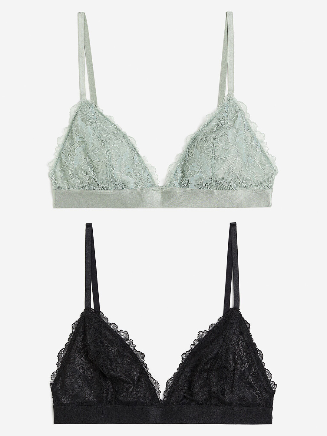

H&M 2-Pack Soft Lace Bras, Green