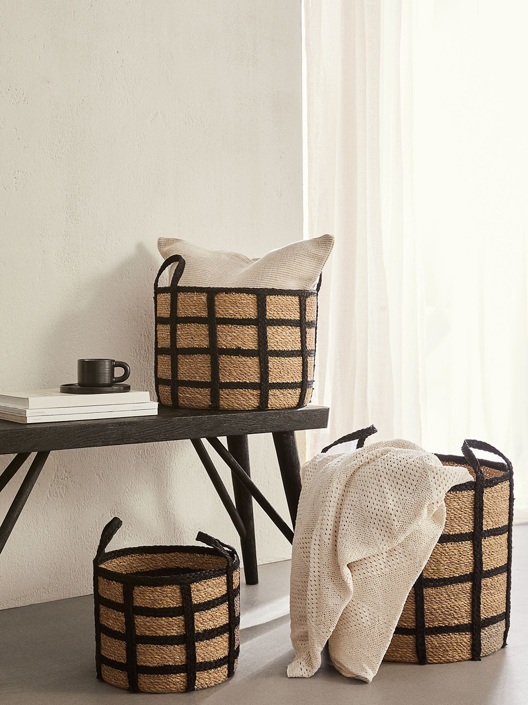 

H&M Beige & Black Large Seagrass Basket