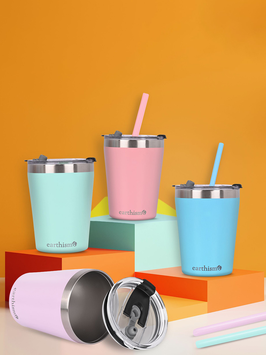 

earthism Pink Solid Stainless Steel Matte Mugs Set of Cups and Mugs