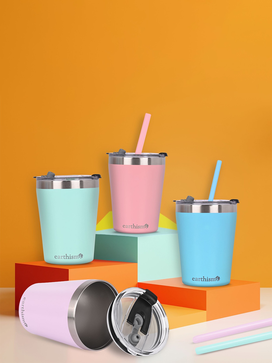

earthism Coral Solid Stainless Steel Matte Mugs Set of Cups and Mugs