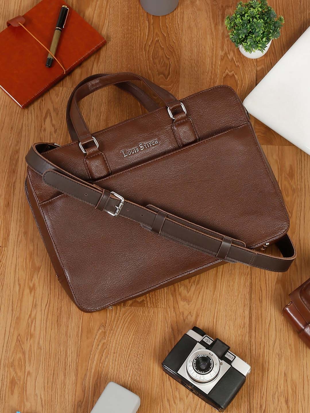 

LOUIS STITCH Unisex Leather Laptop Bag, Brown