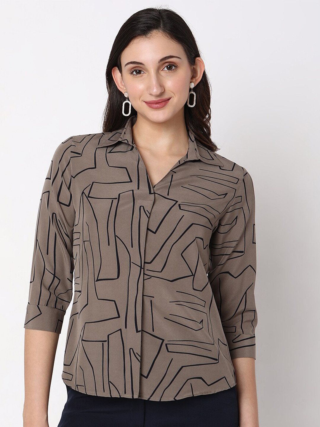 

NOT SO PINK Abstract Printed Relaxed Casual Shirt, Grey