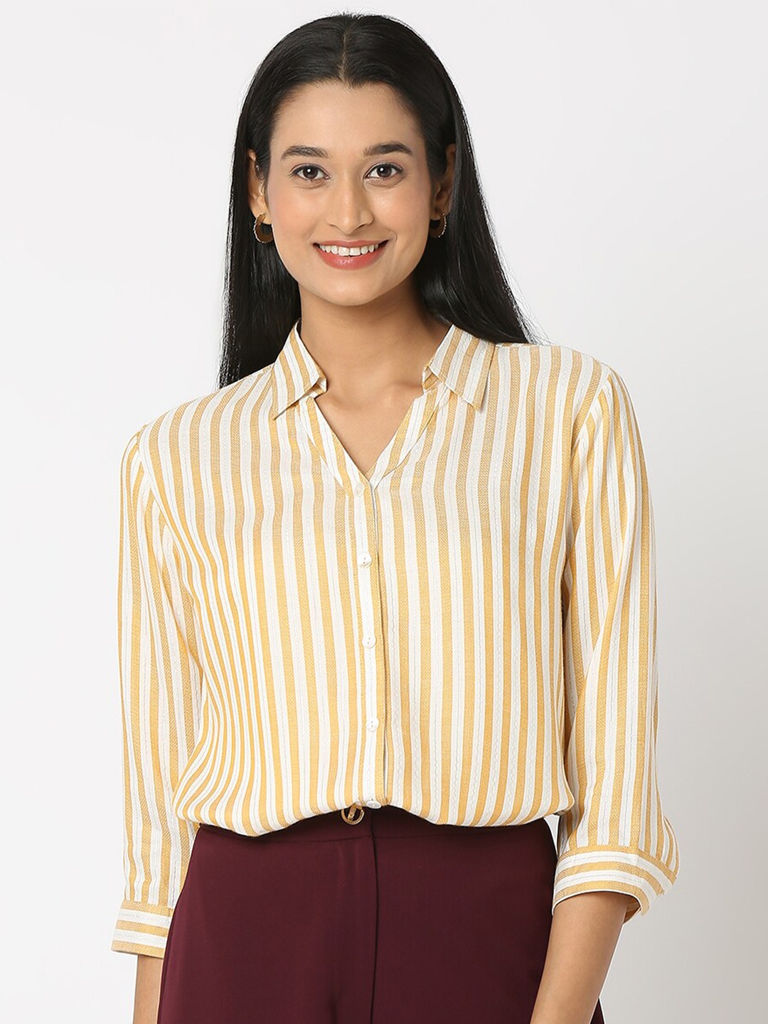 

NOT SO PINK Striped Relaxed Cotton Casual Shirt, Yellow