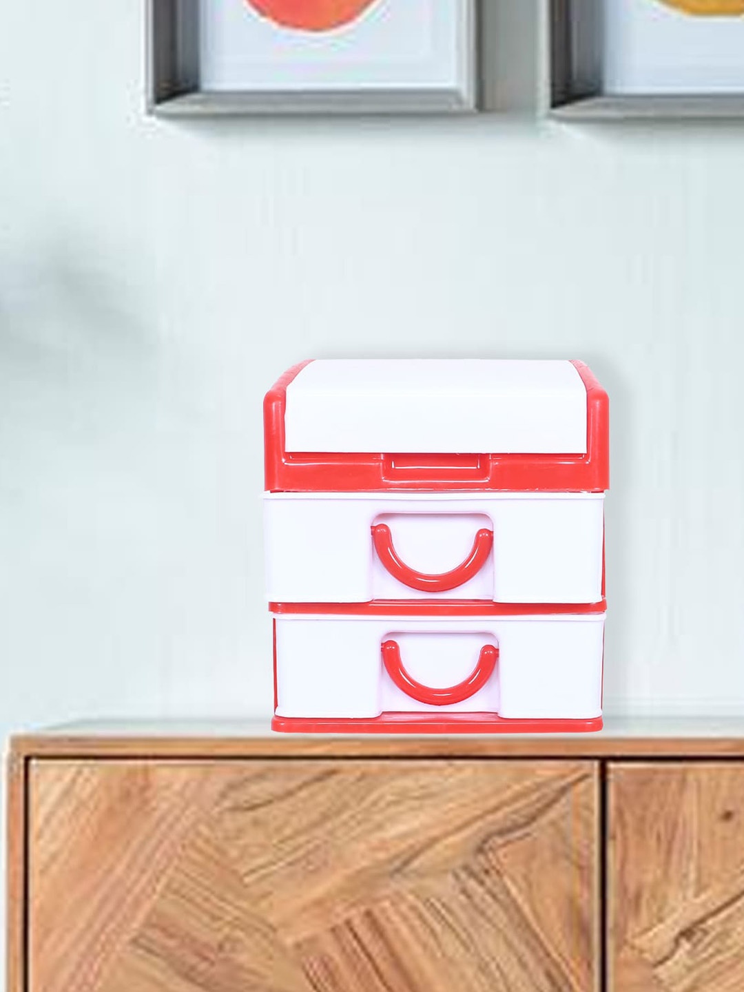 

Kuber Industries Red & White 2-Pcs Colourblocked Jewellery Organisers