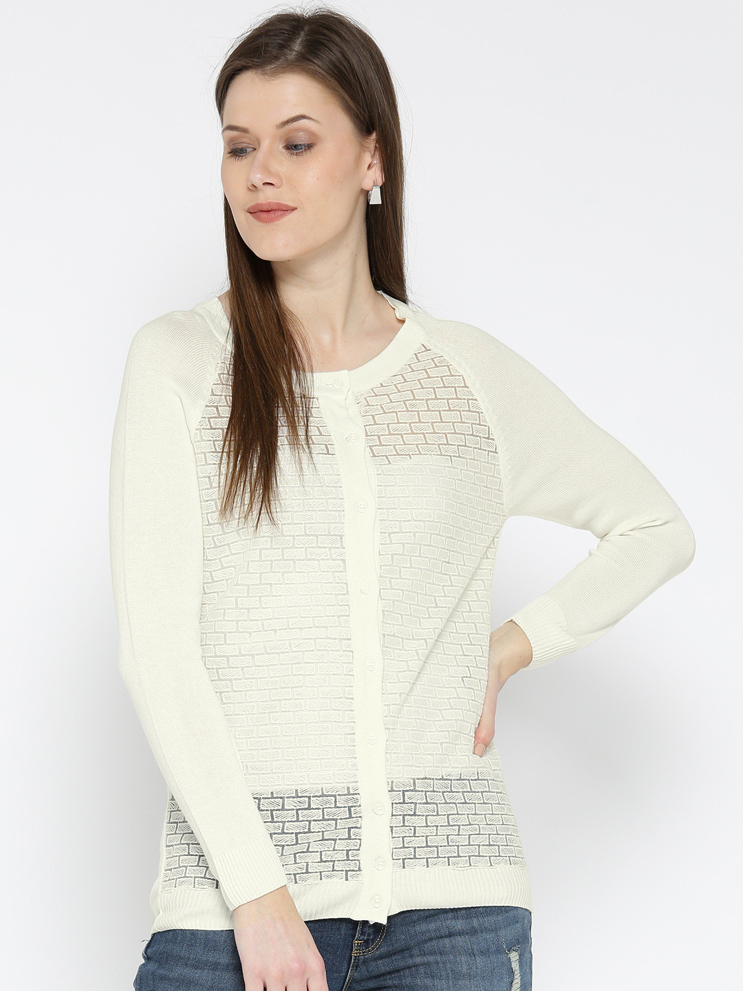 

Noi Women Off-White Self Design Cardigan