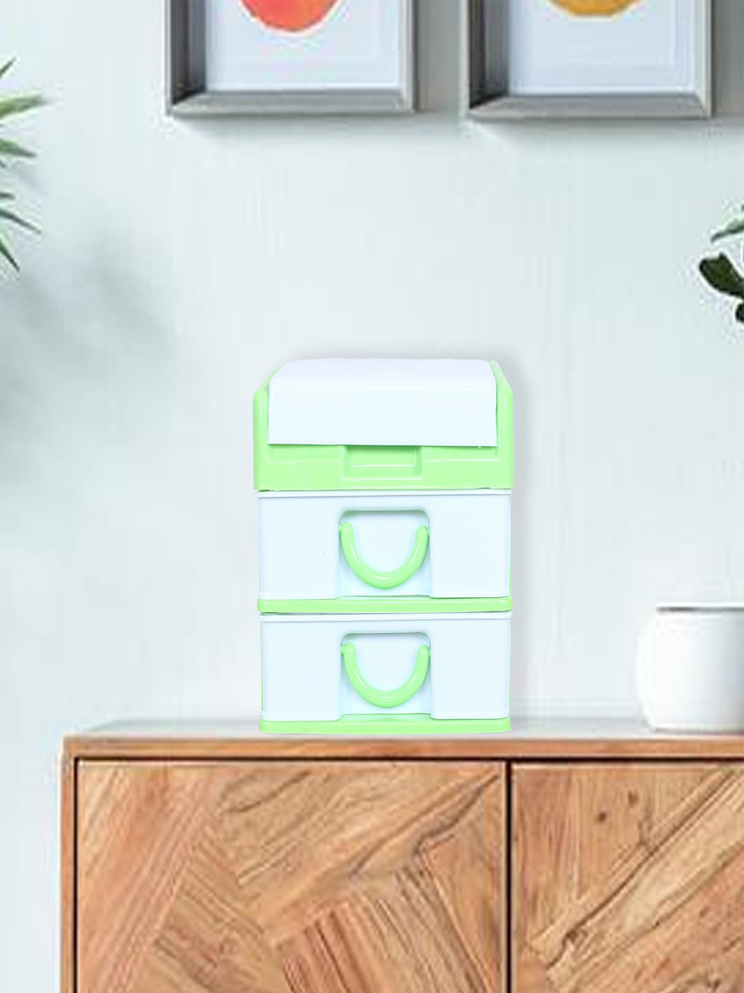 

Kuber Industries Green & White 2 Pieces Colourblocked Jewellery Organisers