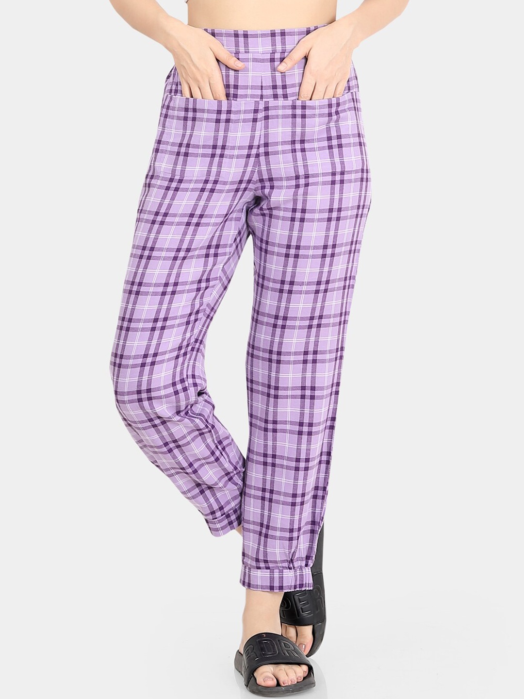 

Mystere Paris Checked Mid-Rise Cotton Lounge Pant, Purple