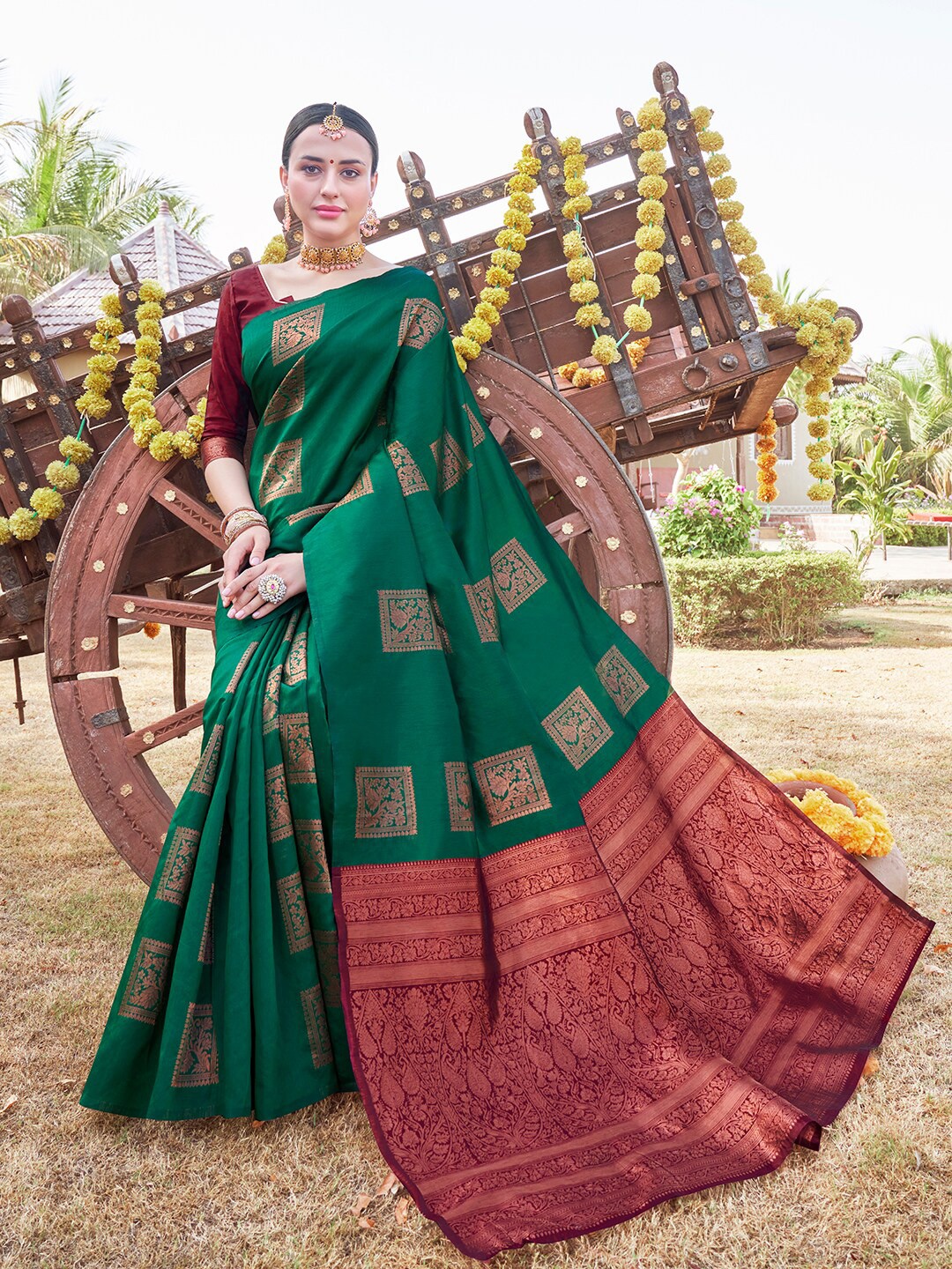 

Anouk Woven Design Zari Organza Saree, Green