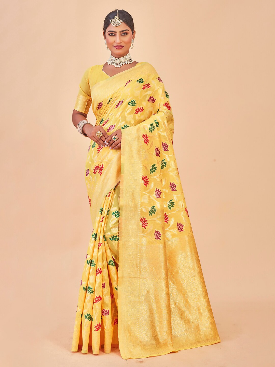 

Anouk Woven Design Zari Pure Cotton Chanderi Saree, Yellow