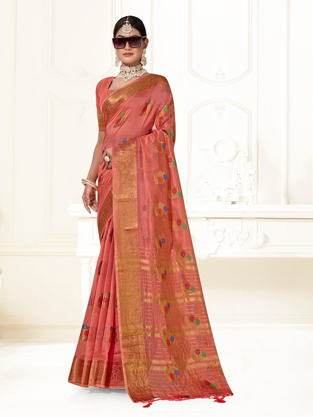 

Anouk Woven Design Zari Organza Saree, Pink