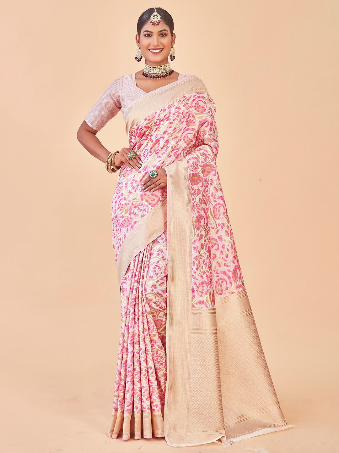 

Anouk Floral Woven Design Zari Organza Saree, Pink