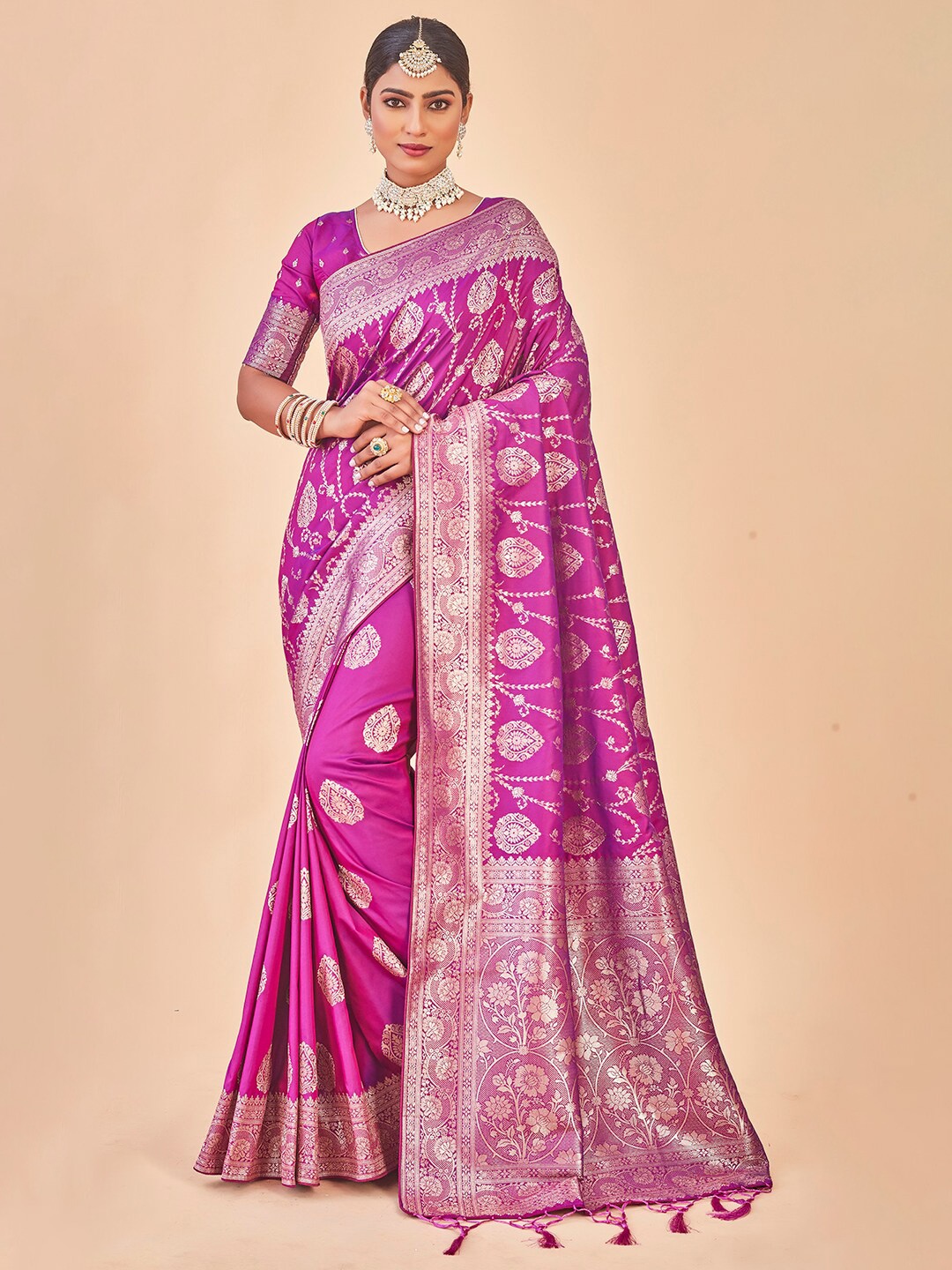

Anouk Ethnic Motifs Woven Design Zari Organza Saree, Pink