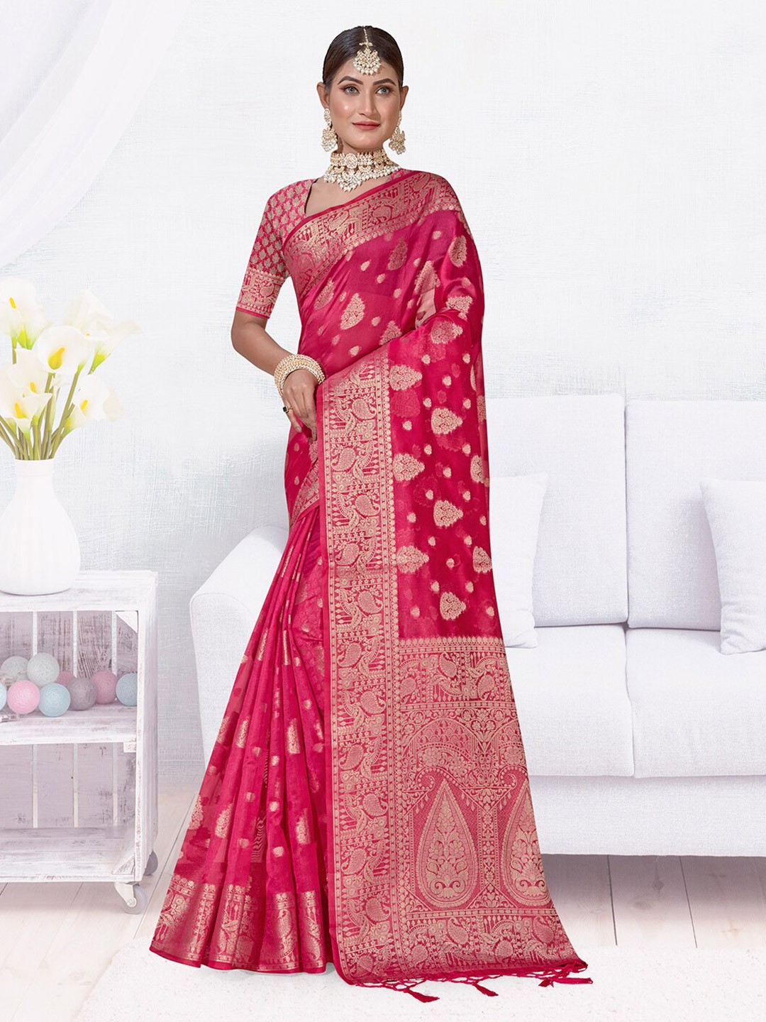 

Anouk Woven Design Zari Saree, Pink