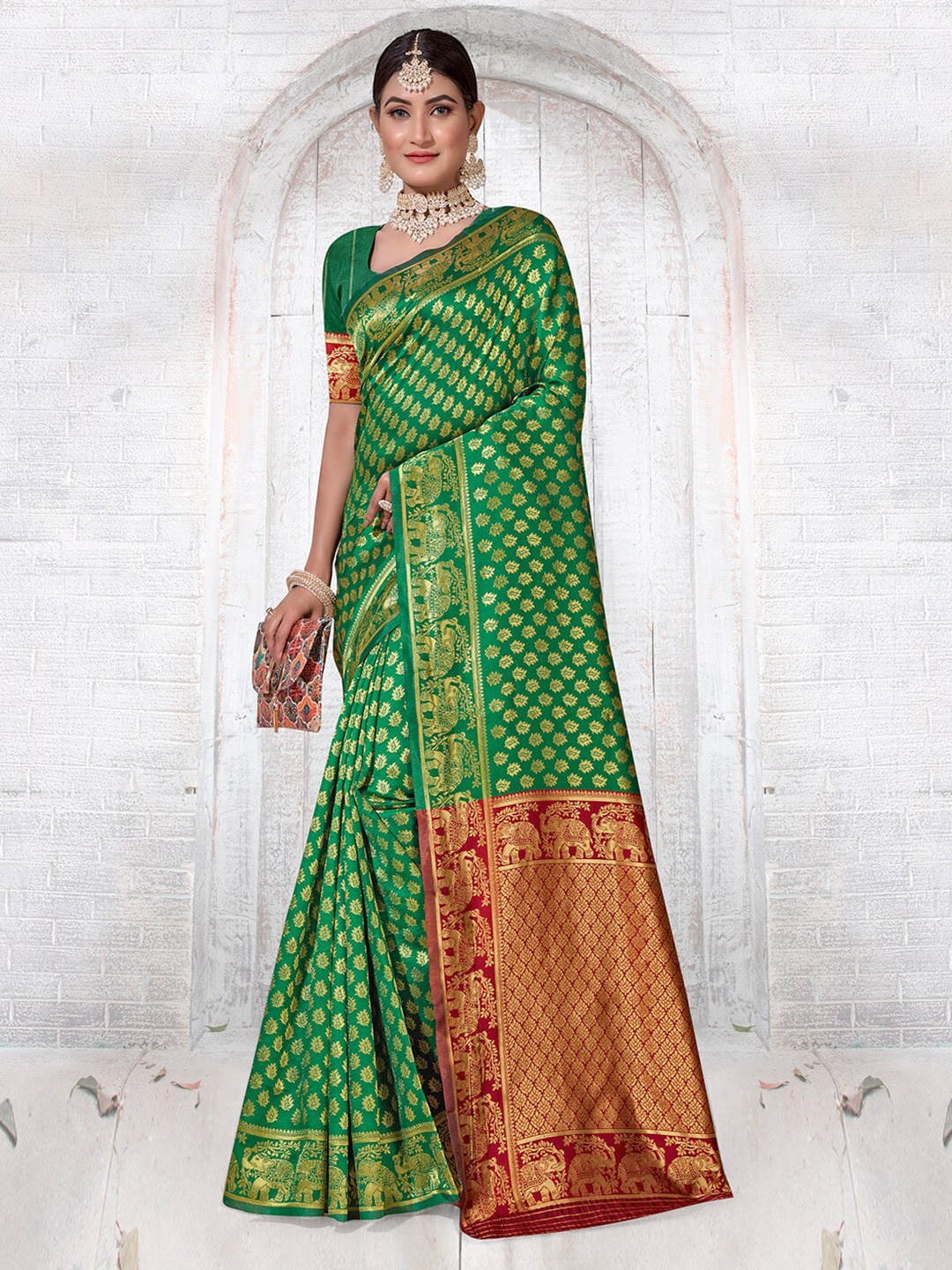 

Anouk Woven Design Zari Organza Saree, Green