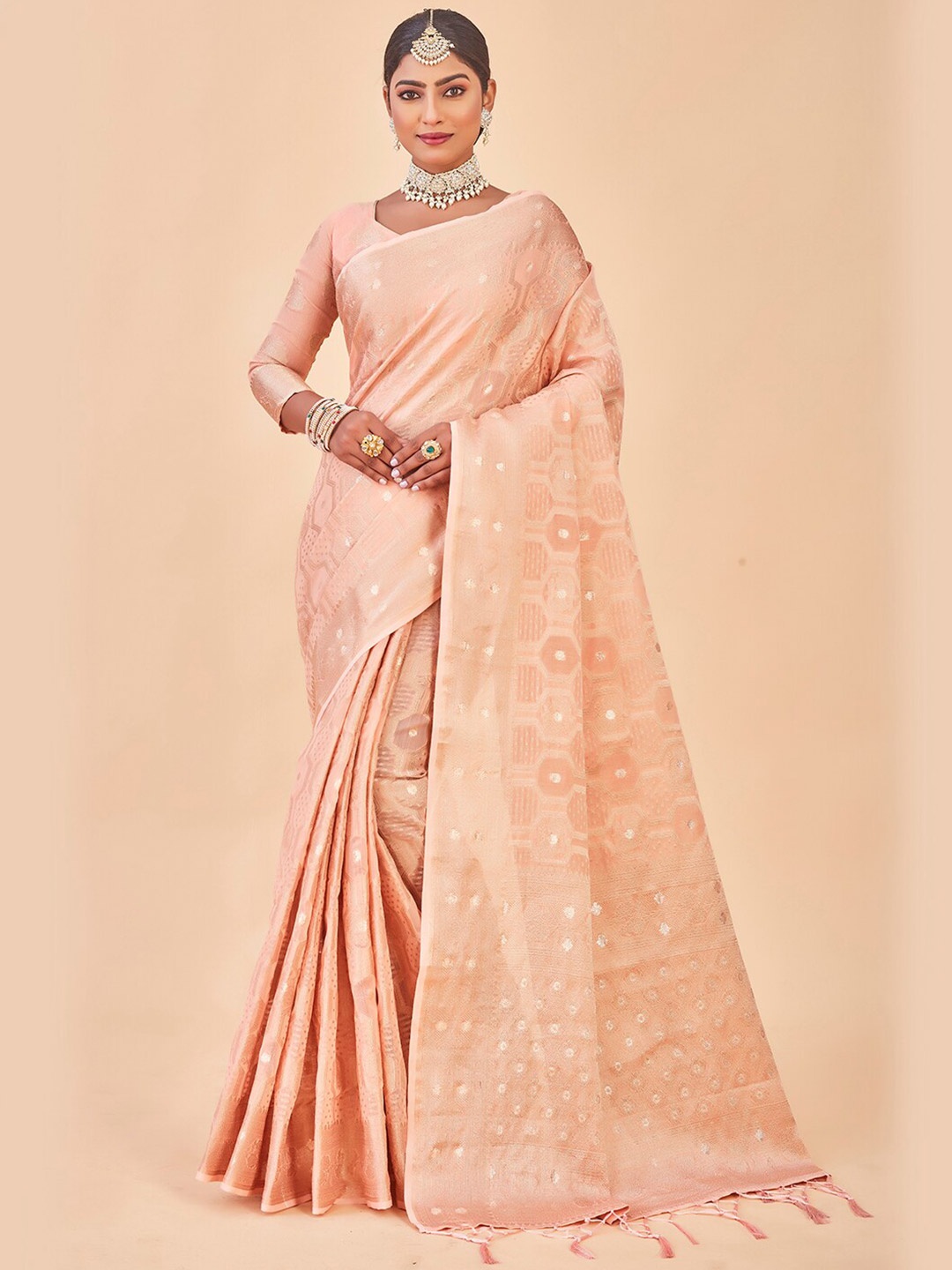 

Anouk Geometric Woven Design Zari Art Silk Saree, Pink