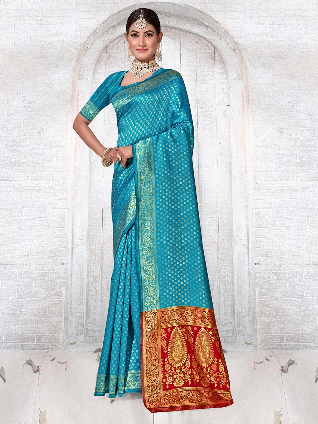 

Anouk Woven Design Zari Organza Saree, Turquoise blue