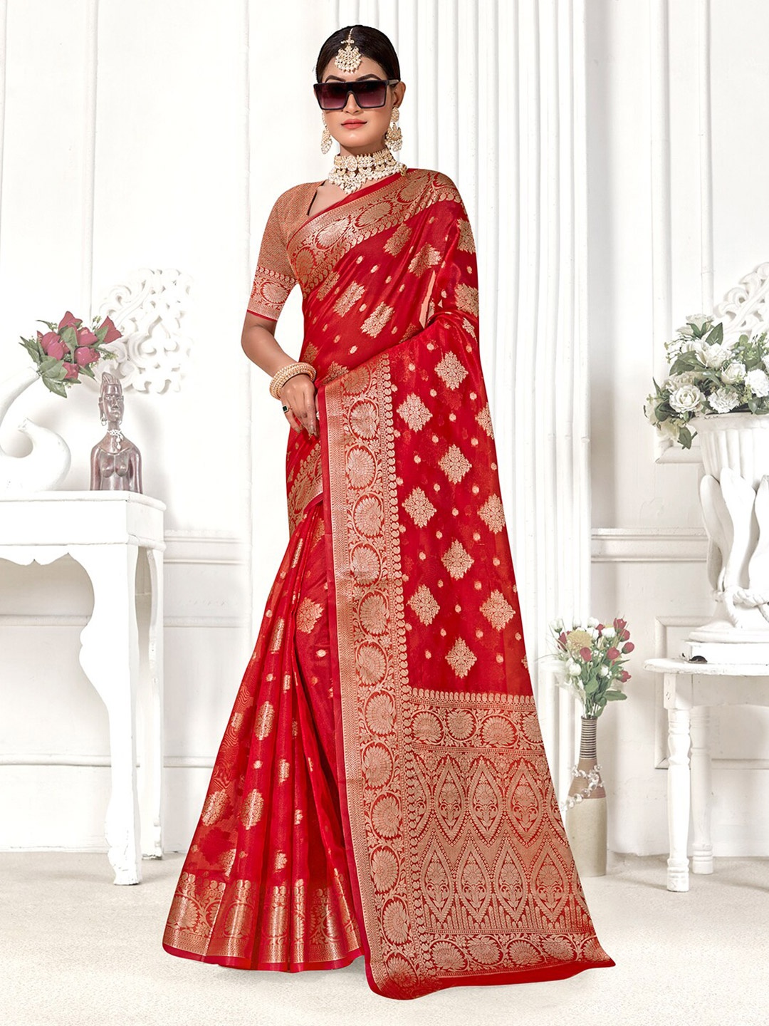 

Anouk Woven Design Zari Organza Saree, Red
