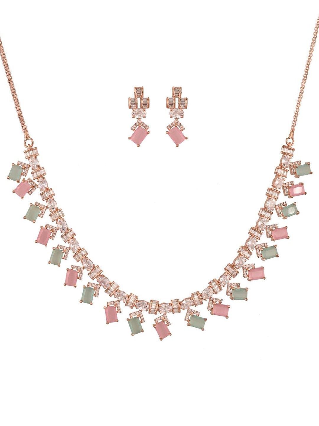 

RATNAVALI JEWELS Rose Gold-Plated AD Jewellery Set, Pink