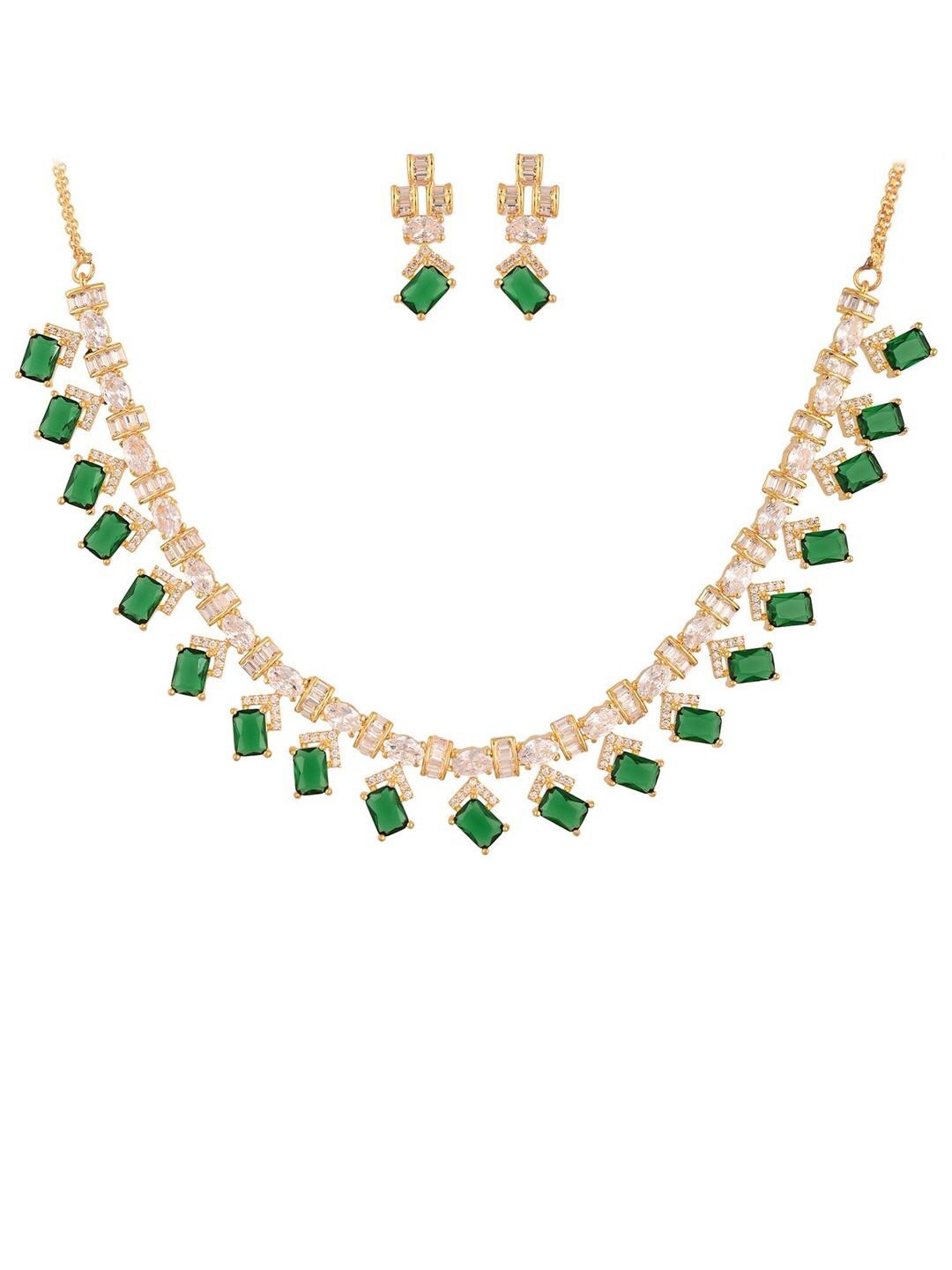 

RATNAVALI JEWELS Gold Plated American Diamond Stone Studded Jewellery Set, Green