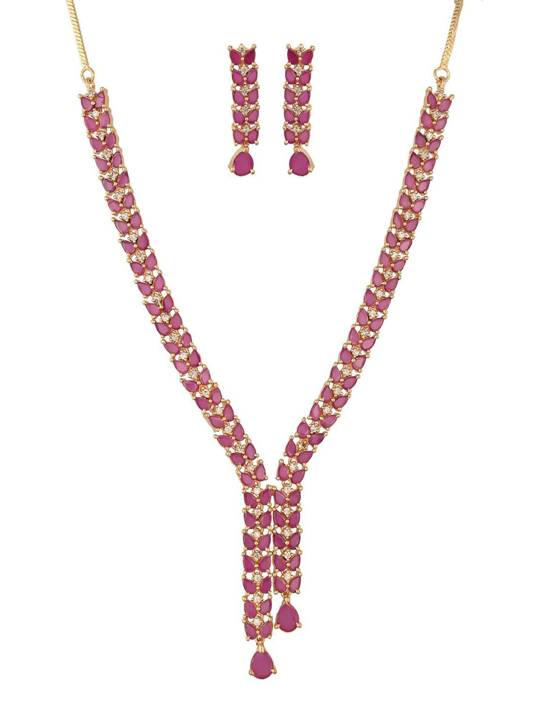

RATNAVALI JEWELS Gold-Plated Ad-Stone Studded Jewellery Set
