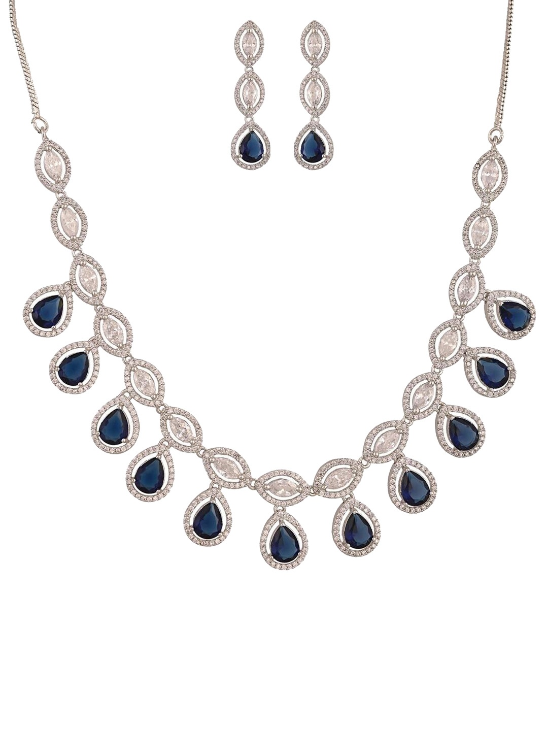 

RATNAVALI JEWELS Sliver-Plated AD Jewellery Set, Blue
