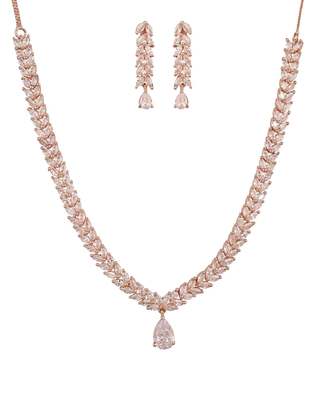 

RATNAVALI JEWELS Rose Gold American Diamond Studded Jewellery Set