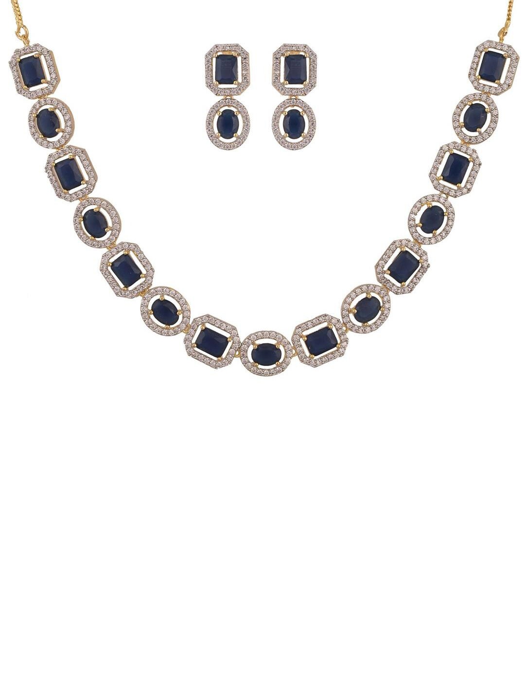 

RATNAVALI JEWELS Gold Plated American Diamond Stone Studded Jewellery Set, Blue