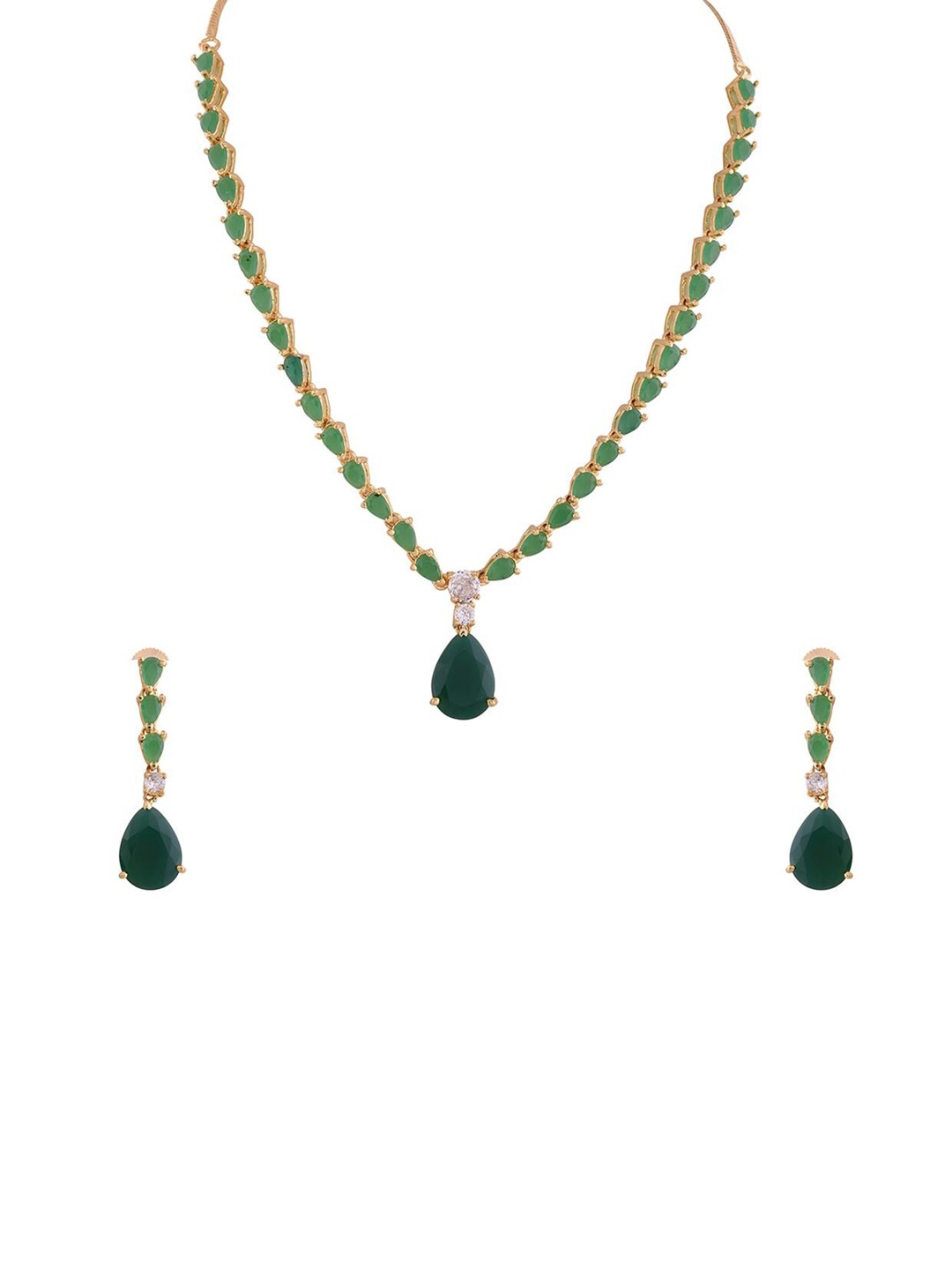 

RATNAVALI JEWELS Gold-plated kundan-studded & beaded Necklace And Earrings, Green