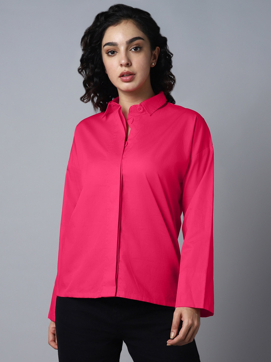 

High Star Classic Boxy Spread Collar Long Sleeve Casual Shirt, Pink