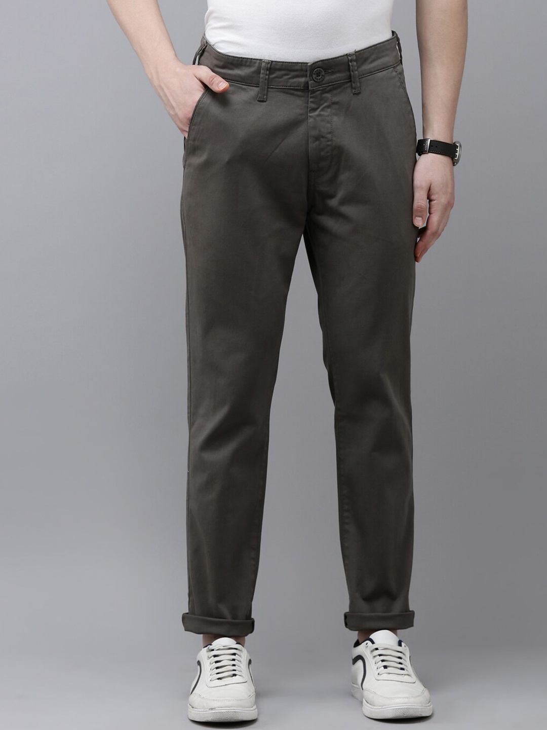 

Old Grey Men Stretchable Relaxed Slim Fit Cotton Trousers, Olive