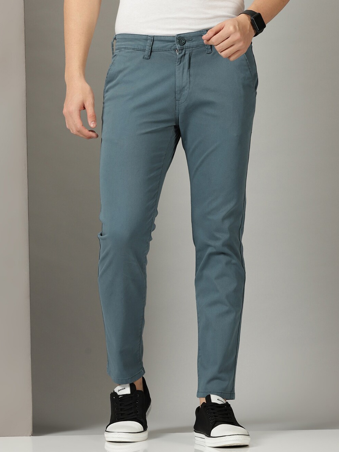 

Old Grey Men Stretchable Relaxed Slim Fit Cotton Chinos Trousers, Teal