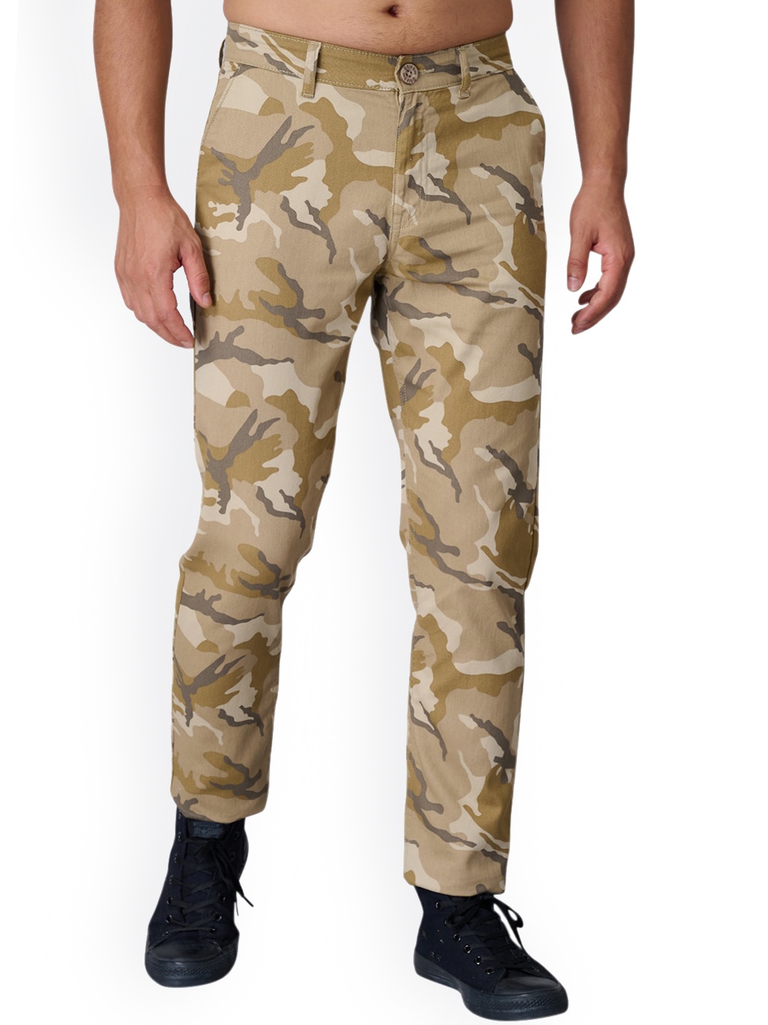 

Old Grey Men Stretchable Camouflage Printed Relaxed Slim Fit Cotton Trousers, Khaki