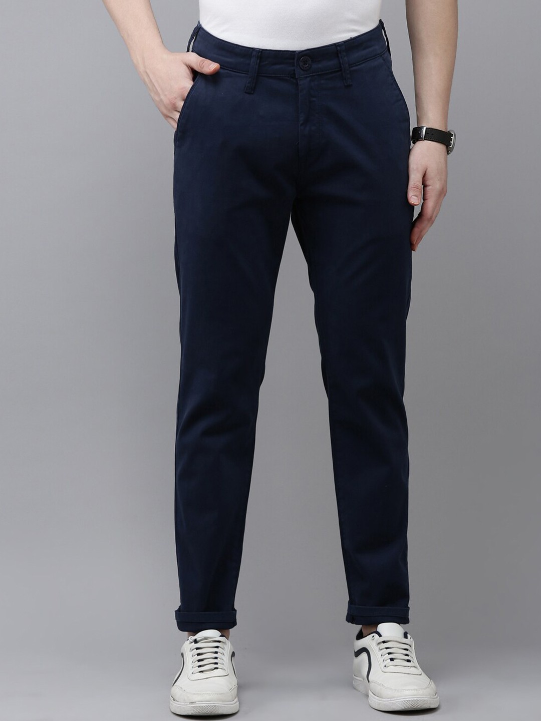 

Old Grey Men Stretchable Relaxed Slim Fit Cotton Trousers, Blue