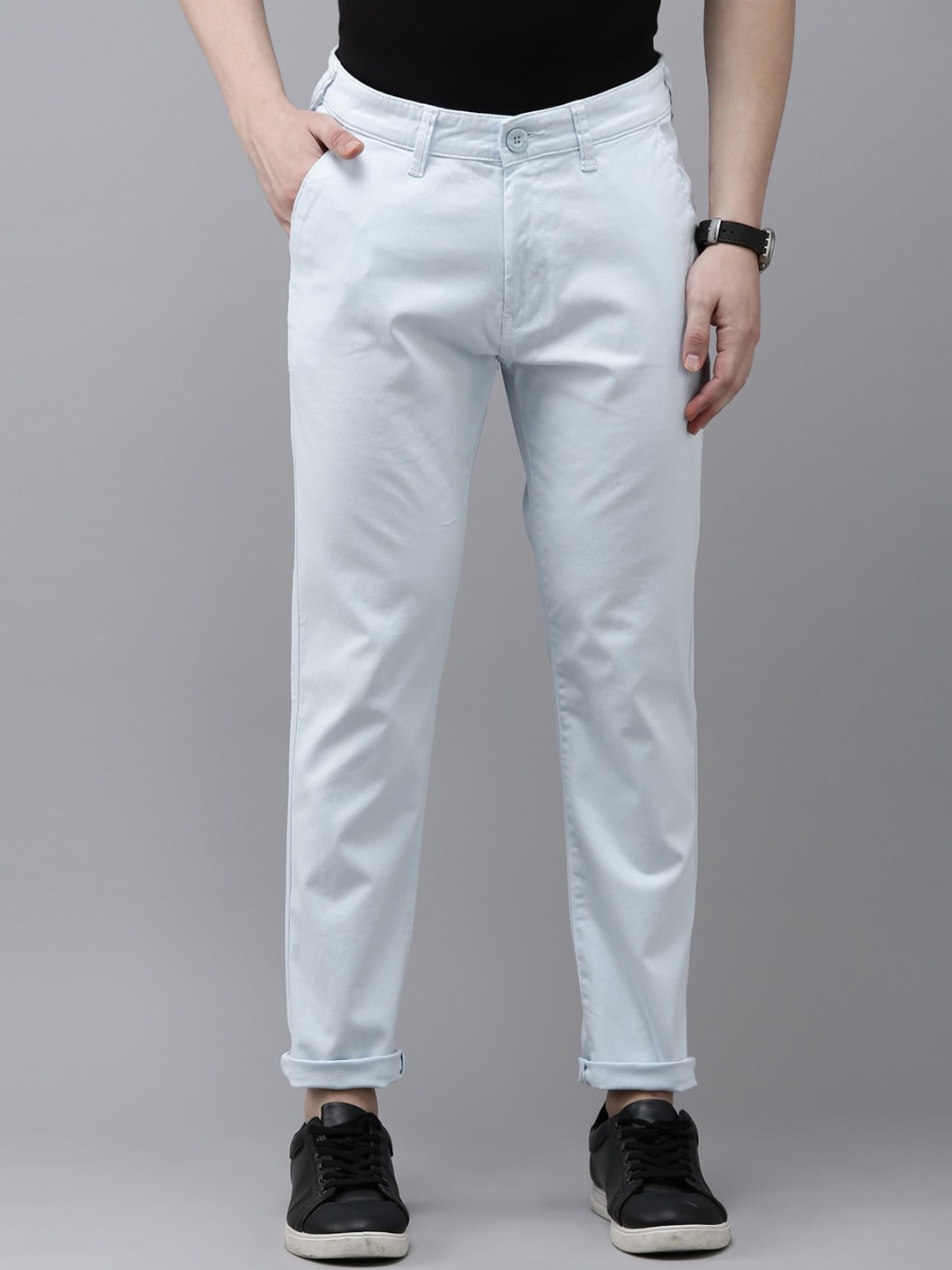 

Old Grey Men Stretchable Relaxed Slim Fit Cotton Trousers, Blue