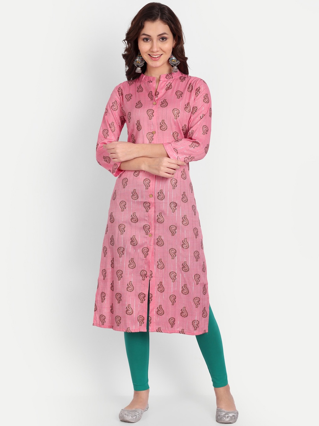 

TREND ME Ethnic Motifs Printed A-Line Kurta, Pink