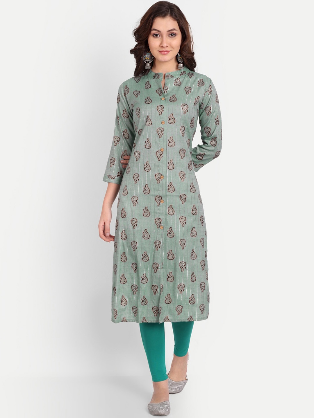 

TREND ME Geometric Printed Keyhole Neck Gotta Patti Kurta, Teal