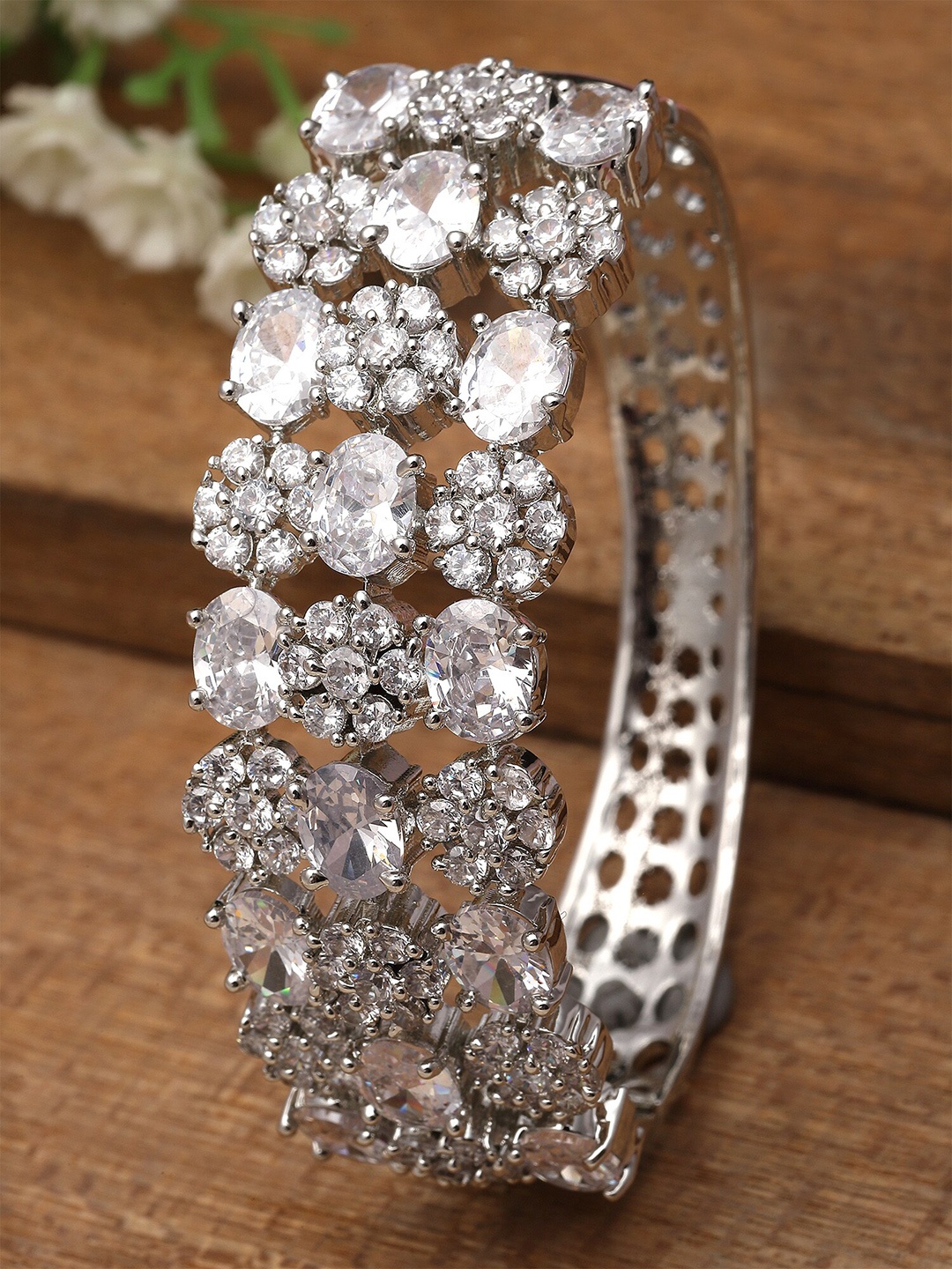 

KARATCART Silver-Plated Cubic Zirconia-Studded Bangle Style Bracelet