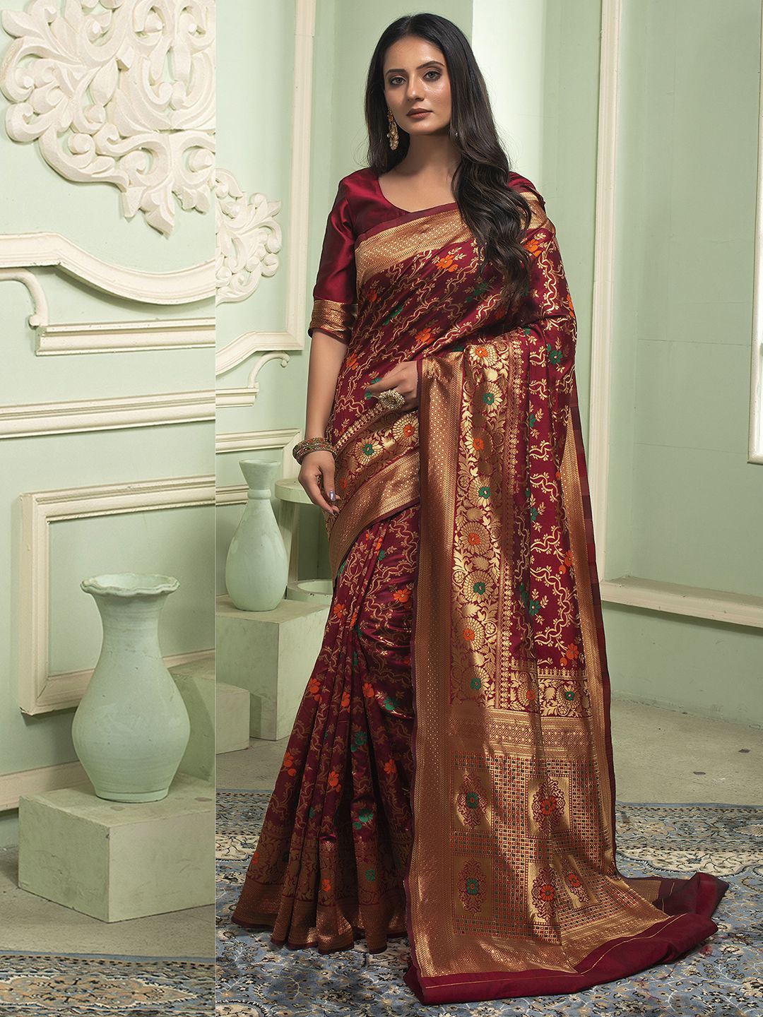 

Mitera Woven Design Zari Art Silk Banarasi Saree, Maroon