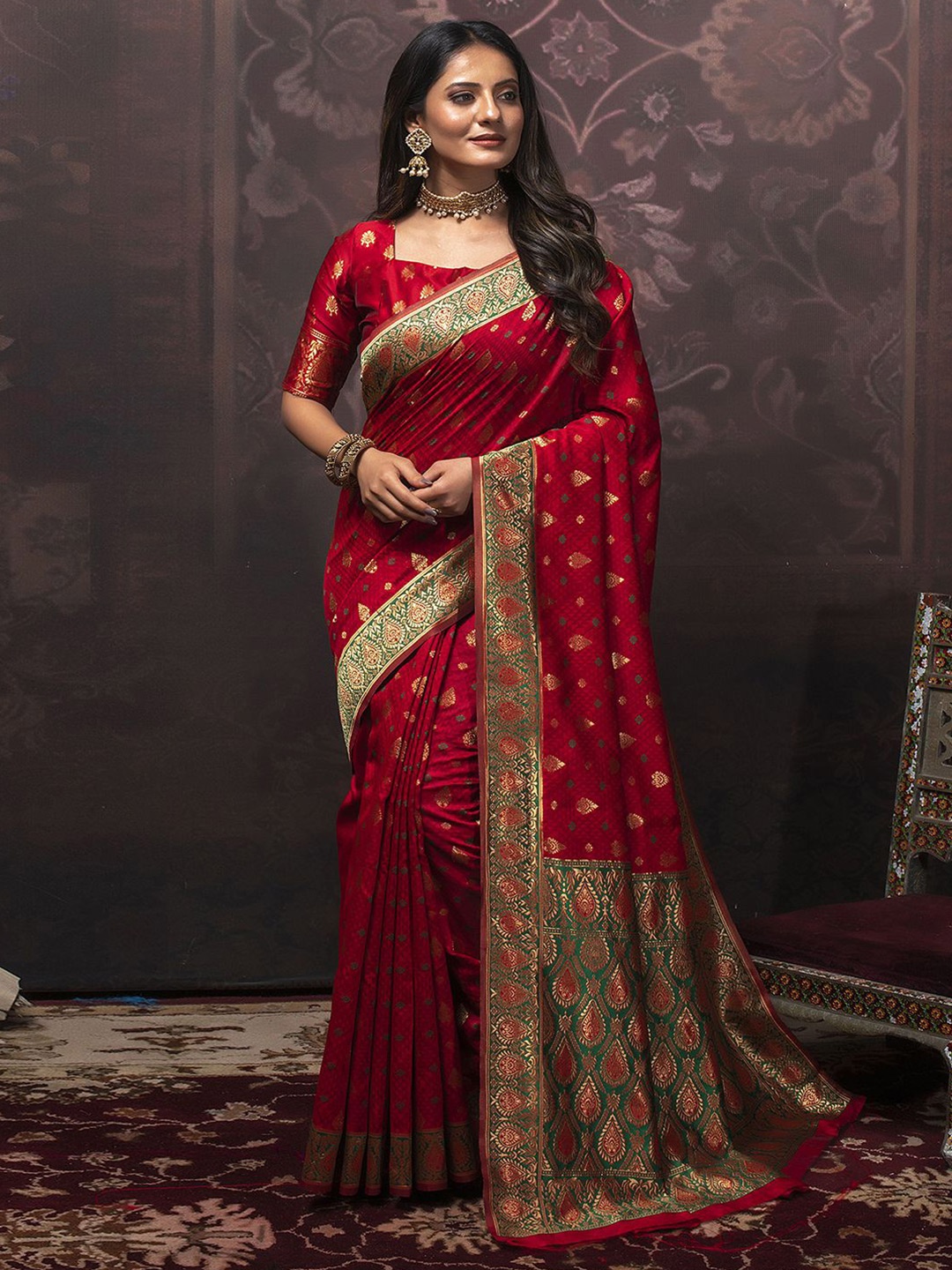 

Mitera Woven Design Zari Art Silk Banarasi Saree, Red