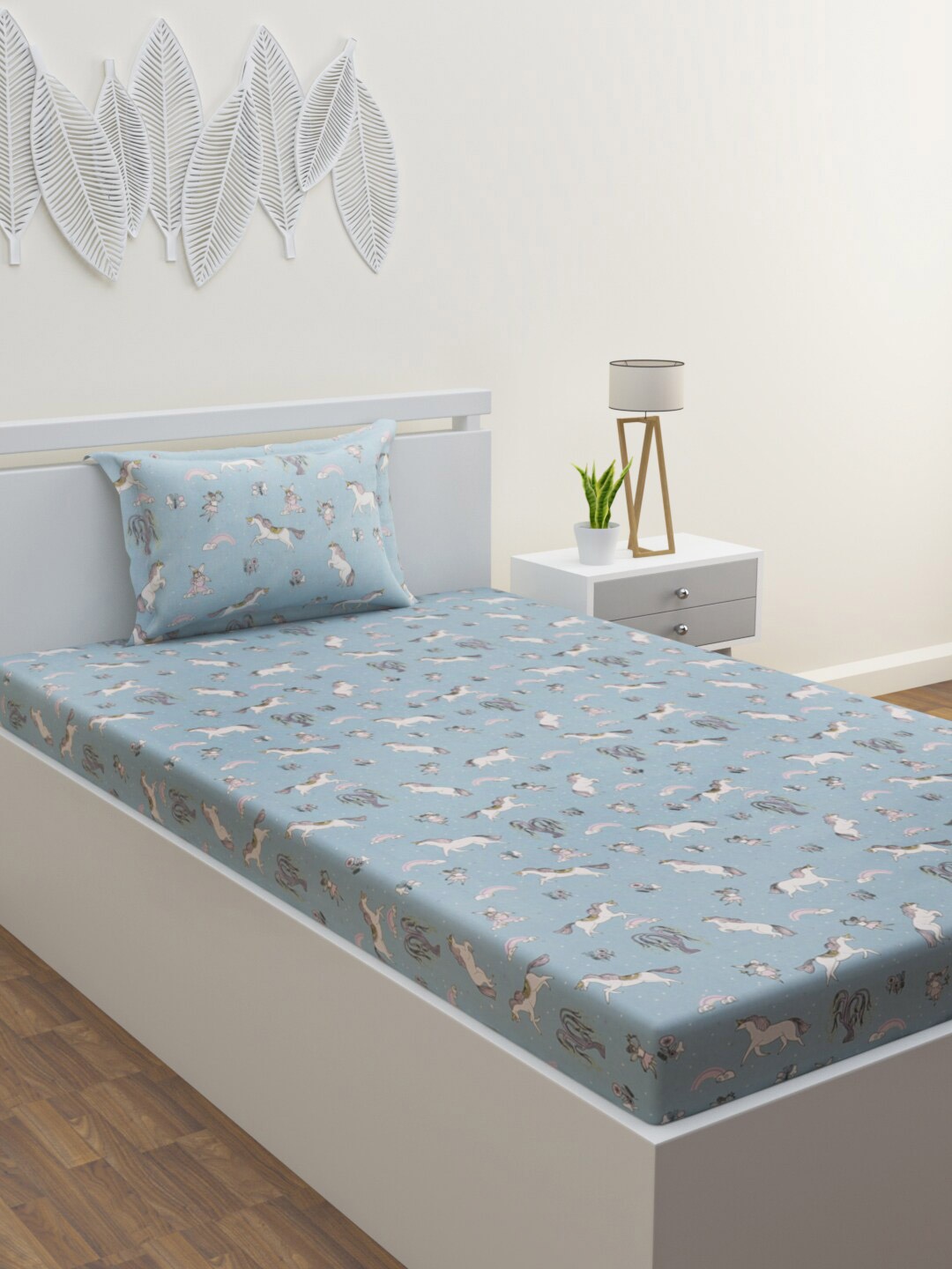 

HOME AFFAIRS Kids Comic Collection Cotton 144 TC Single Bedsheet & Pillow Cover, Blue