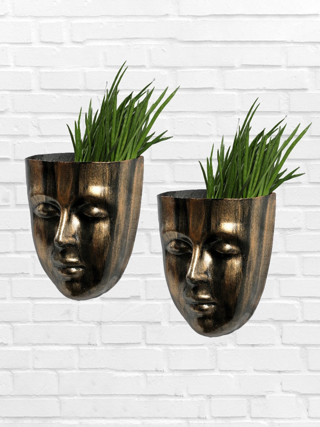 

Stylespace by Isha Copper Toned 2-Pieces Face Wall Hanging Planters