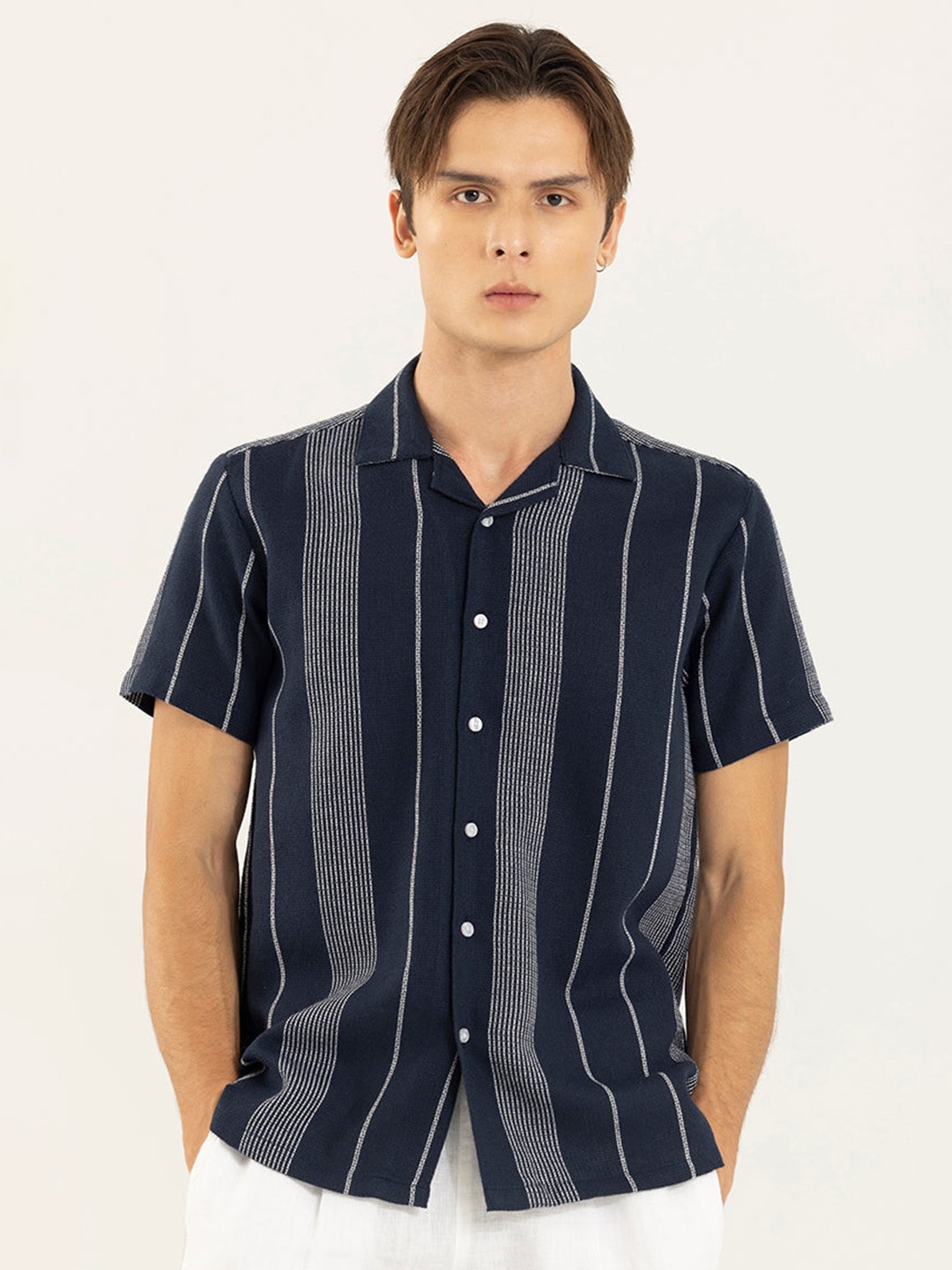 

Snitch Blue & White Classic Opaque Striped Cotton Casual Shirt