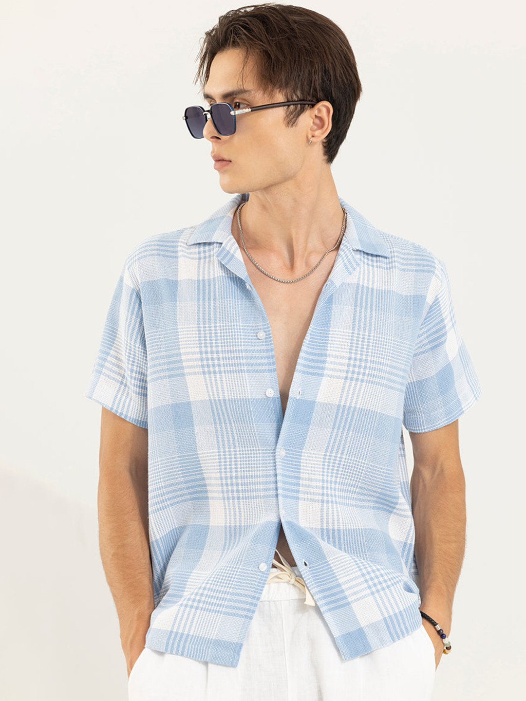 

Snitch Blue & White Classic Fit Checked Pure Cotton Casual Shirt